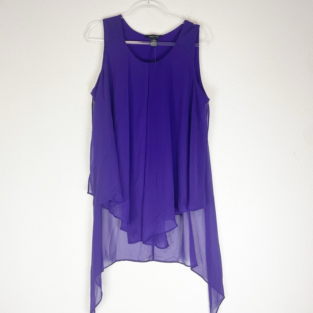 New Adele & May Top Womens‎ XL Blouse Fairy Asymmetrical Hem Flowy Sheer Chiffon